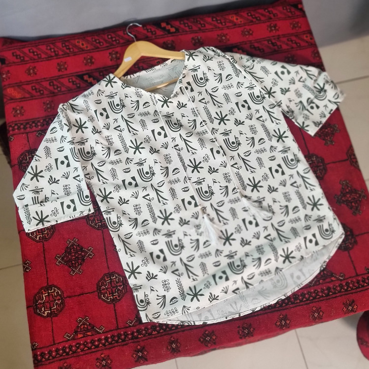 پیراهن آستین کوتاه ساحلی تترون طرح هاوایی