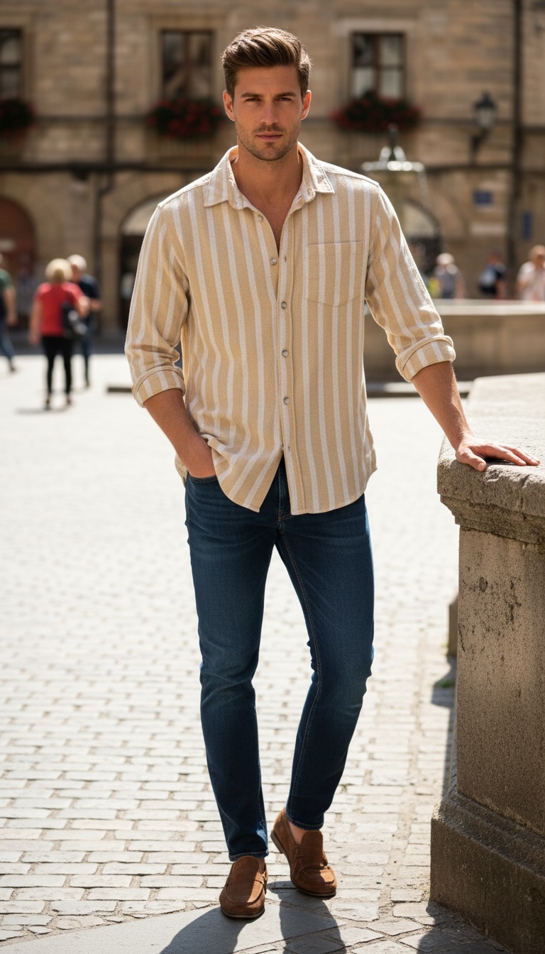 پیراهن آستین بلند راه راه کرم و نخودی برند Zara