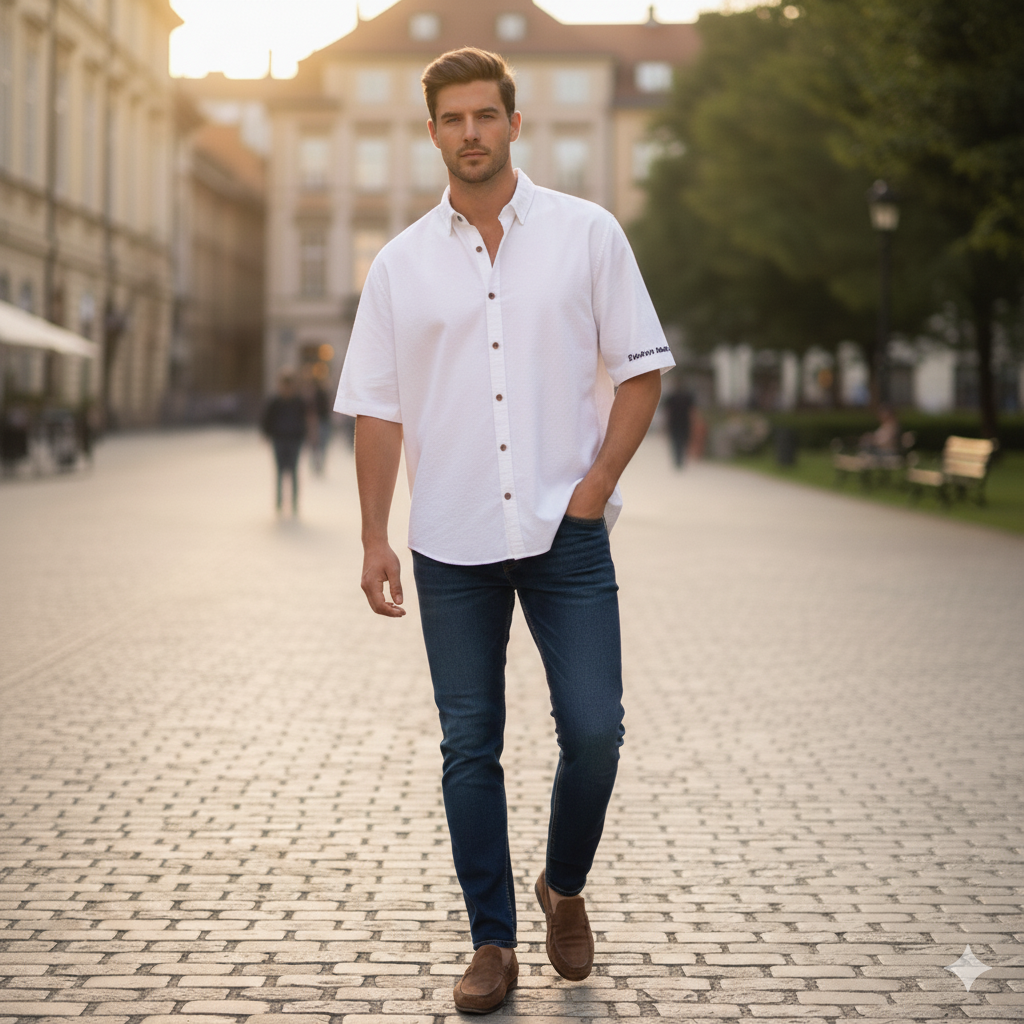 پیراهن آستین کوتاه نخی کتان سفید برند Catch