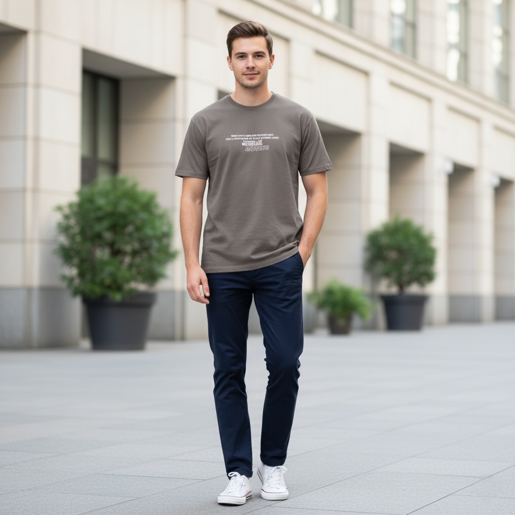 تی شرت آستین کوتاه نخی طرحدار طوسی برند Gunay