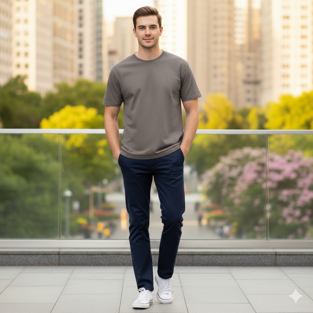 تی شرت آستین کوتاه نخی طوسی برند Jooti Jeans