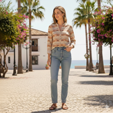 شومیز زنانه چند رنگ کرم و نارنجی طرح بومی سرخپوست برند Zara