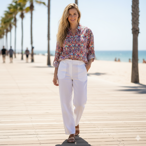 شومیز زنانه چند رنگ کرم قرمز طرح بومی سرخپوست برند nancy