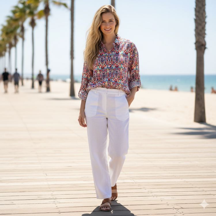 شومیز زنانه چند رنگ کرم قرمز طرح بومی سرخپوست برند nancy