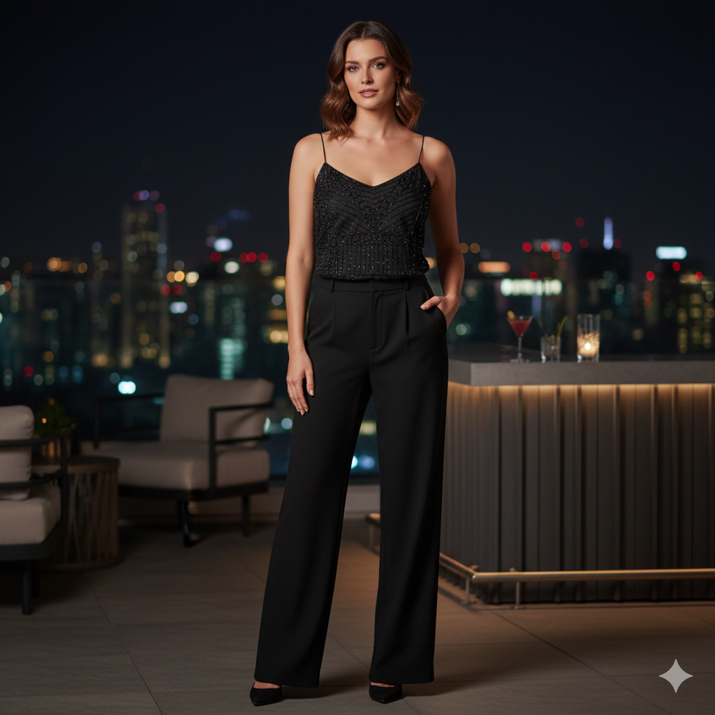 تاپ مجلسی زنانه منجوق دار مشکی برند Kotton